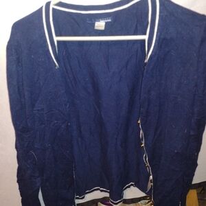 Basic Editions Dark Blue Cardigan with White Trim